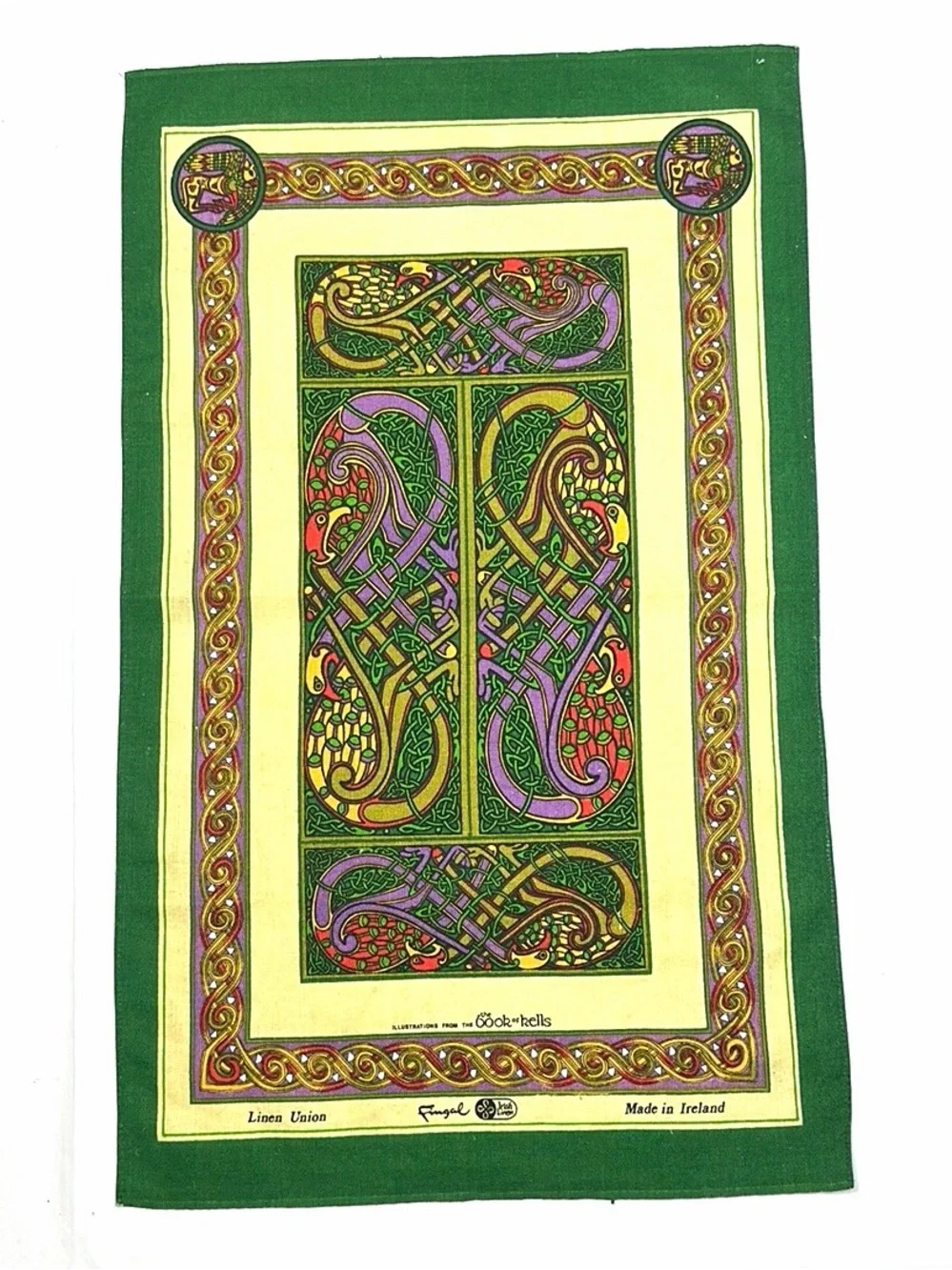 New Vintage Irish Linen Tea Towel Fingal Celtic From The Book Of Kells